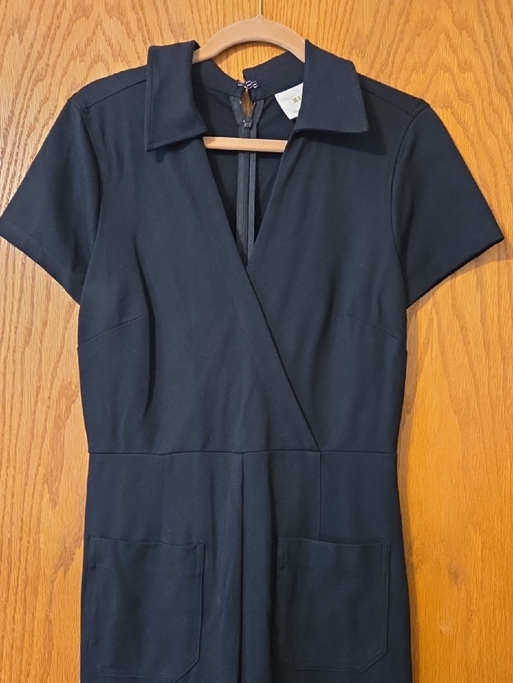 Mauve by Anthropologie Black Short‑Sleeve Wide‑Leg Jumpsuit with Collar